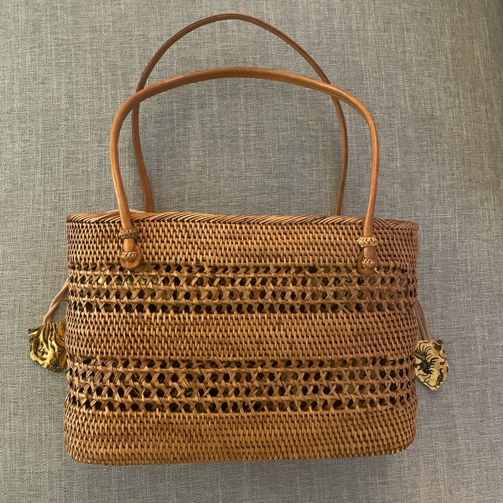 Woven Rattan Tote Bag in Tan
